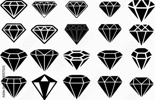 A set of diamonds. Abstract black diamond collection icons. Linear outline sign. Editable vector, reuse in designing jewellery related flyer, poster or exhibition. Easy to change color or manipulate.