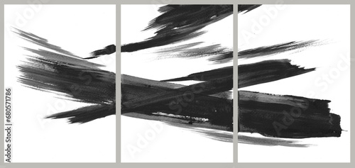 Tryptyk , obraz czarno biały, abstrakcyjna grafika