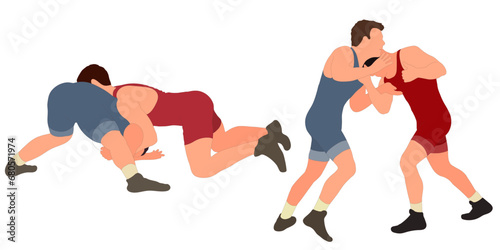Image of athletes wrestlers in wrestling, fighting. Greco Roman wrestling, fight, combating, struggle, grappling, duel, mixed martial art, sportsmanship