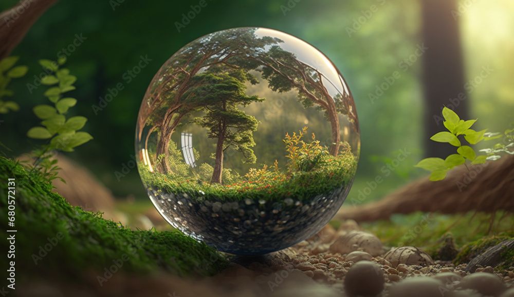 Crystal glass earth globe. Environmental protection.Generative AI Crystal glass earth globe. Environmental protection.Generative AI