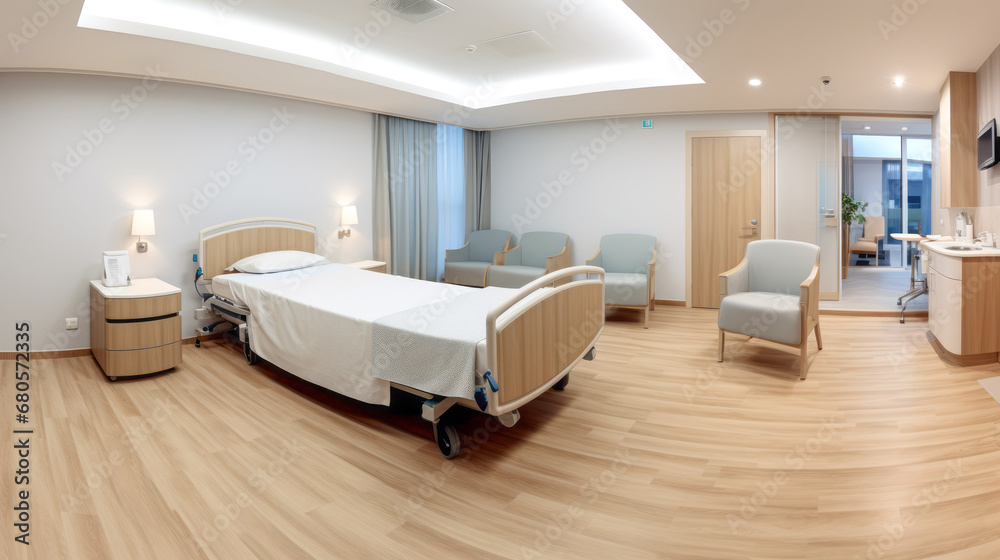 Fototapeta premium Bright and airy hospital room. Optimized for patient well-being. Generative AI