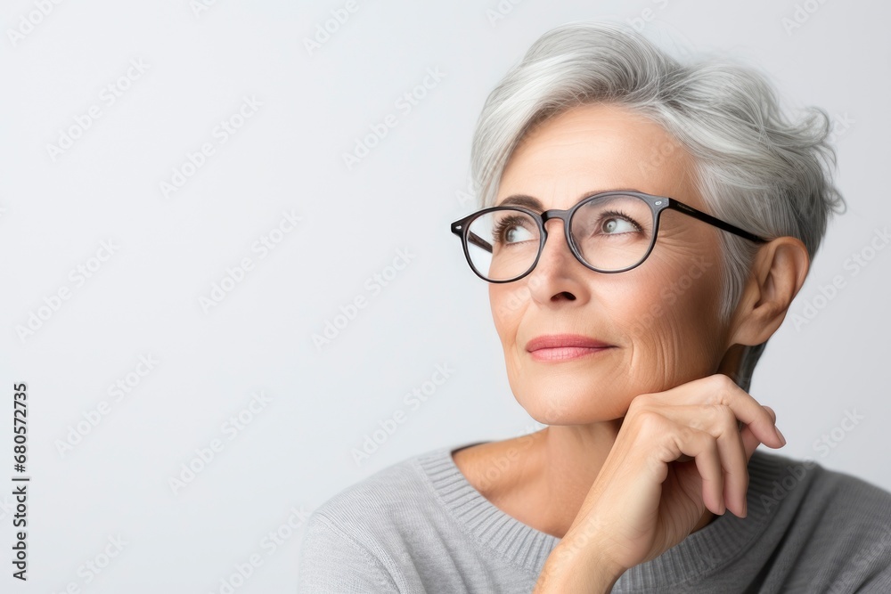 A Wise Gaze: An Older Woman with Glasses Contemplating Life and Seeking Knowledge A Wise Gaze: An Older Woman with Glasses Contemplating Life and Seeking Knowledge