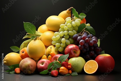 A Bountiful Harvest: A Colorful Display of Fresh, Ripe Fruit on a Wooden Table