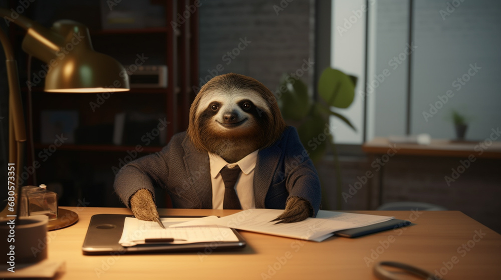 sloth office worker, dressed in a suit.Generative AI sloth office worker, dressed in a suit.Generative AI