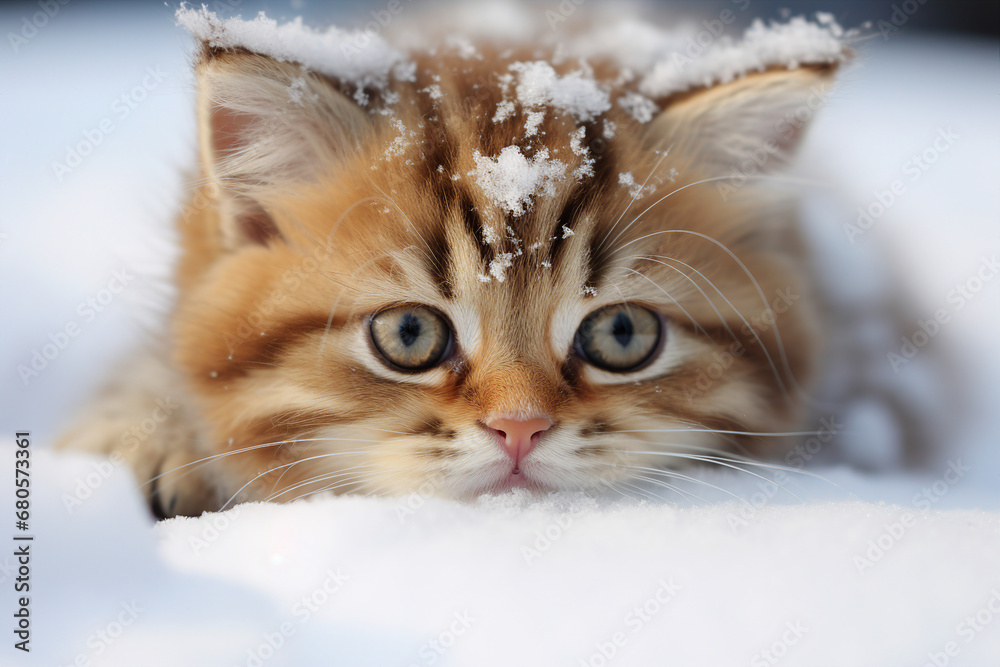 Fluffy human friends small cats playing in the snow outdoors Generative AI cute picture Fluffy human friends small cats playing in the snow outdoors Generative AI cute picture