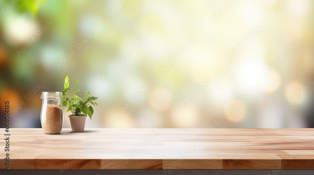 wood table, empty counter, blur background