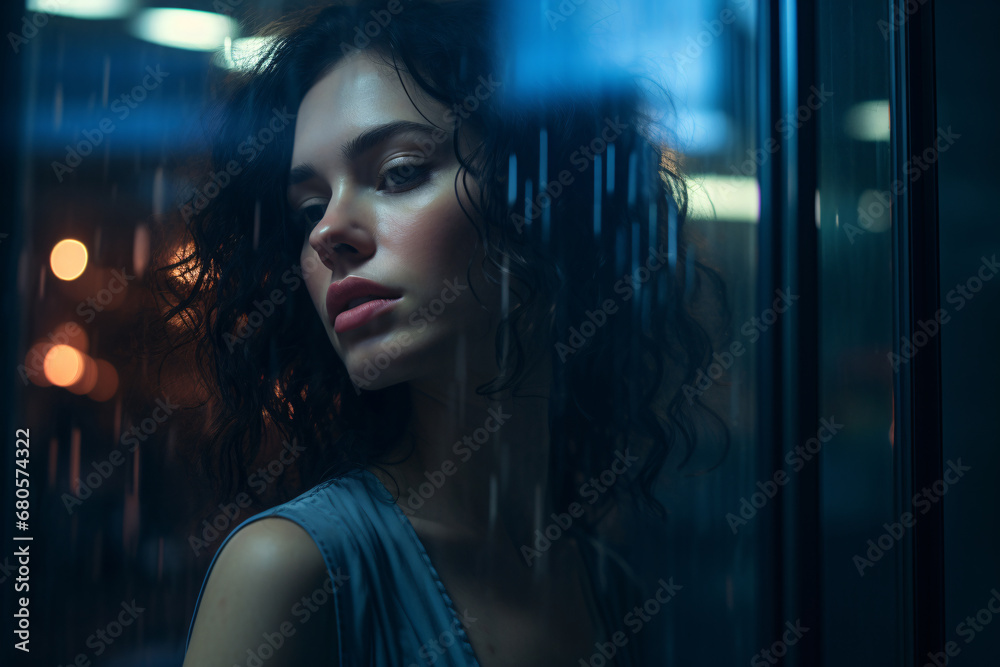 Portrait of a beautiful young woman and her reflection in a window Portrait of a beautiful young woman and her reflection in a window