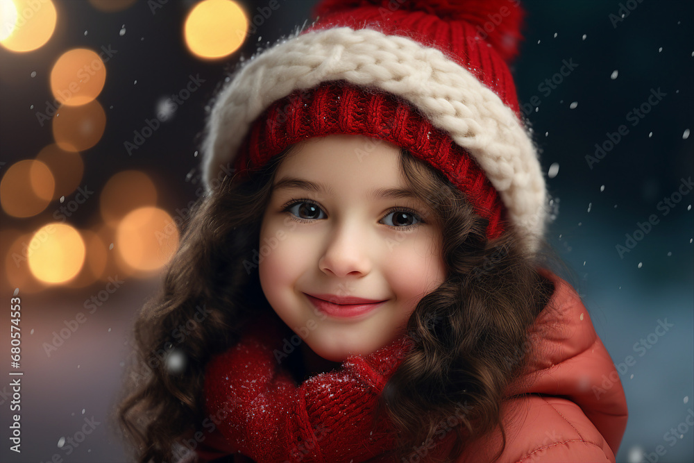 Generative AI image of adorable child enjoying new year magic time ourdoors Generative AI image of adorable child enjoying new year magic time ourdoors