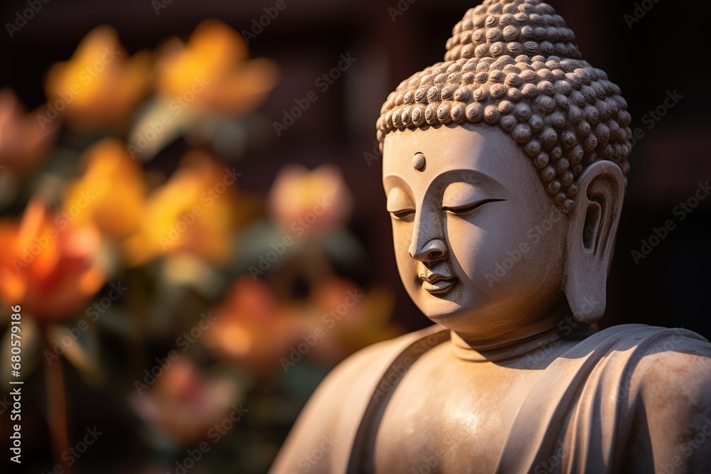 closeup of Buddha statue in buddhist temple