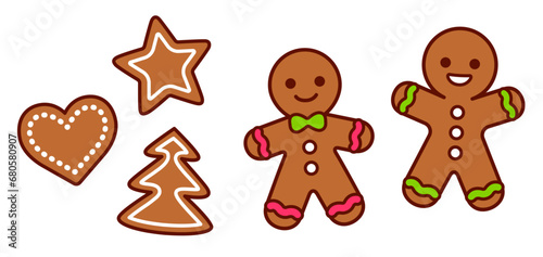 Christmas gingerbread cookies simple drawing set