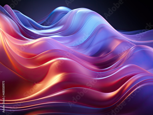 Abstract blue and purple liquid waves in a futuristic background with a glowing retro wavy design.
