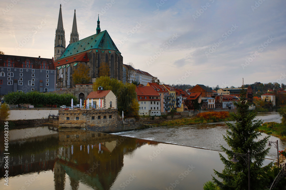 Germany city of Görlitz on an autumn rainy day