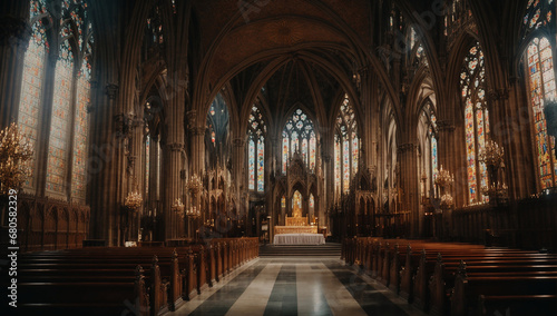 a breathtaking image of a majestic cathedral with towering spires  intricate stained glass windows  and ornate architectural details - AI Generative