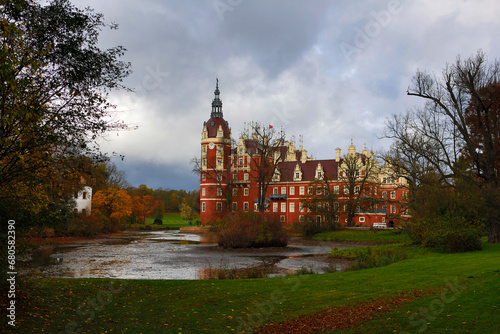Germany palace Bad Muskau on an autumn rainy day