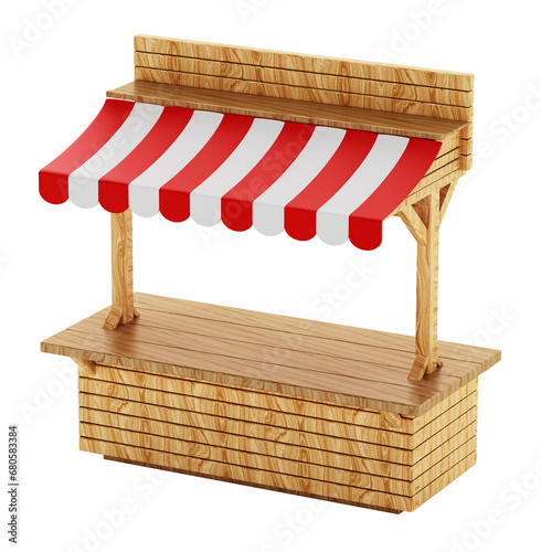 Empty desk or street vendor stall isolated on transparent background. 3D illustration photo