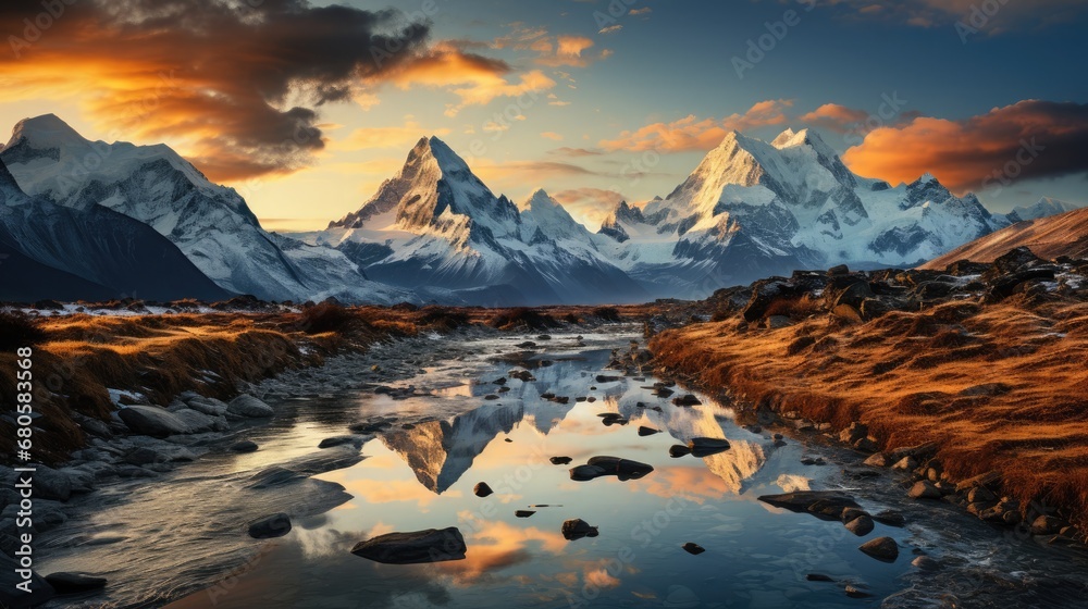 Obraz premium landscape of the mountains withe sunset