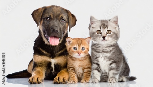 Dog with cat togather sitting