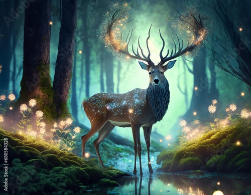 Deer in forest backround moon