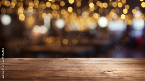empty wooden table platform with blurred background for minimalist design