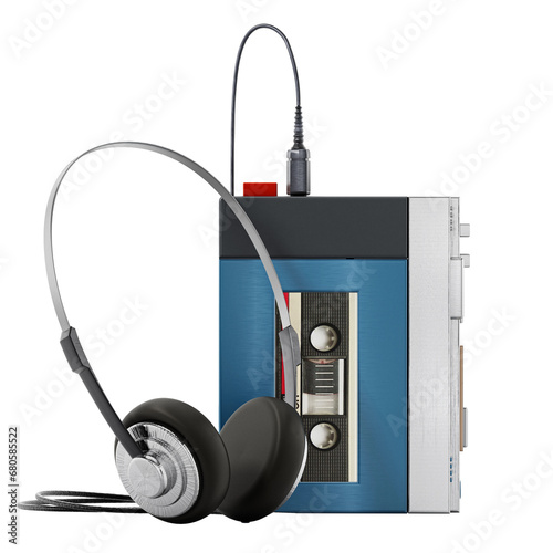Retro portable cassette player isolated on transparent background. 3D illustration