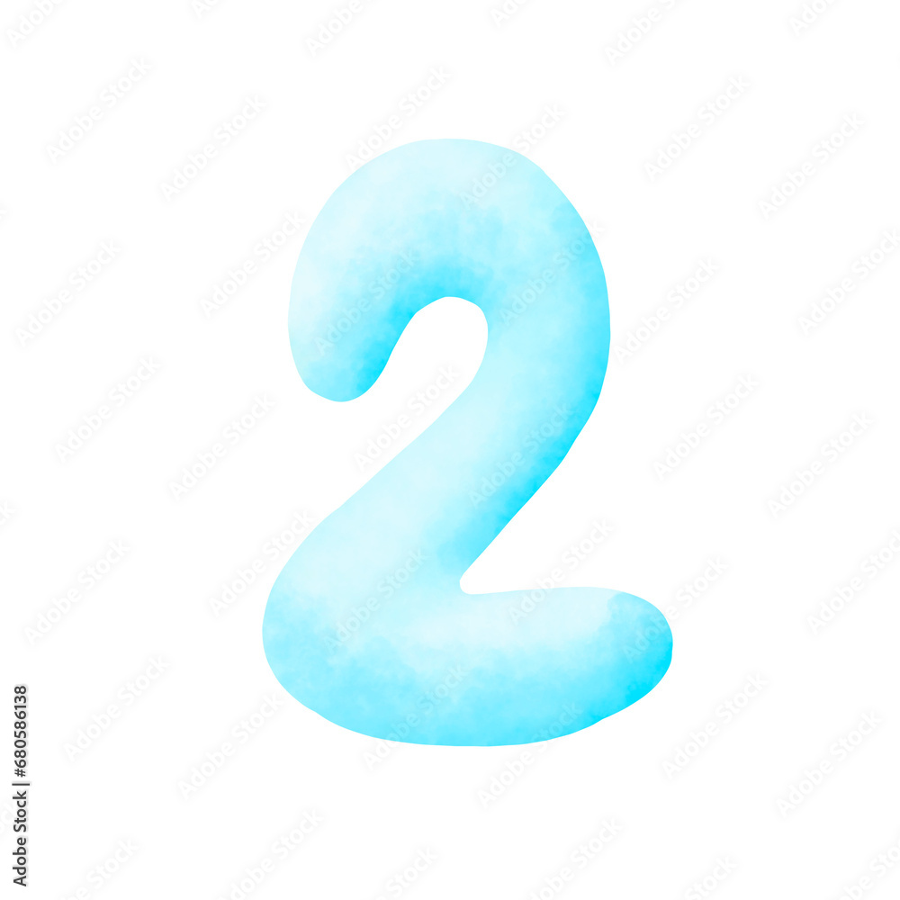 Cute watercolor texture hand drawn alphabet number 2 Cute watercolor texture hand drawn alphabet number 2