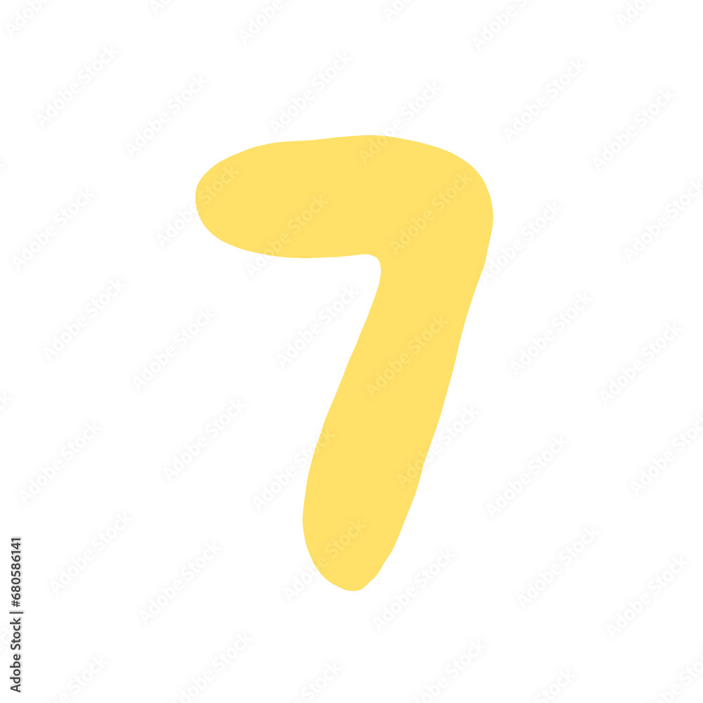 Cute yellow hand drawn alphabet number 7 Cute yellow hand drawn alphabet number 7