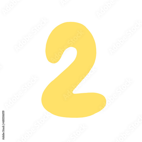 Cute yellow hand drawn alphabet number 2
