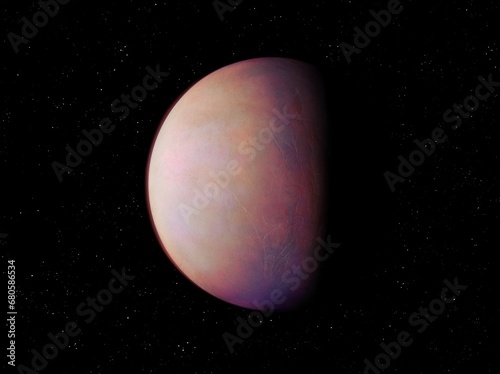 Extrasolar planet in deep space. Alien planet with a rocky surface. Realistic exoplanet isolated on black background.