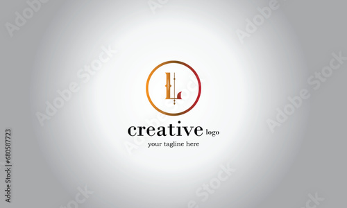 L circle red yellow gradient creative, minimal, stylish,  brand logo design gray white gradient background template.
