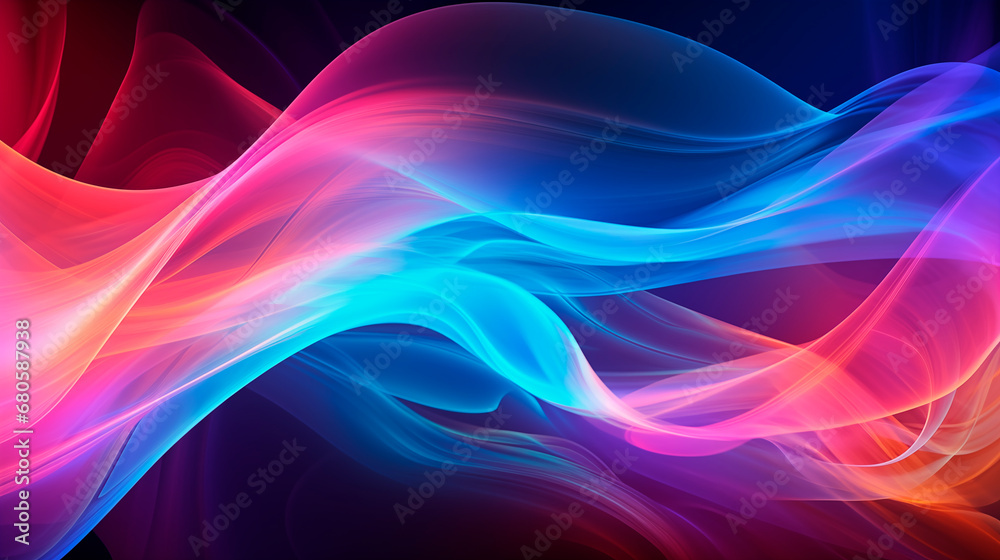 Obraz premium Color visualization of energy flow. Bright abstract background with curving multi-colored wave lines. Interweaving of early color waves