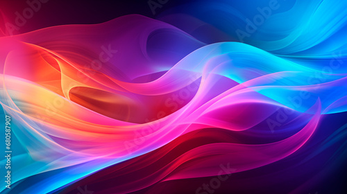 Color visualization of energy flow. Bright abstract background with curving multi-colored wave lines. Interweaving of early color waves