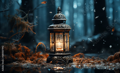 Christmas lantern in the snow