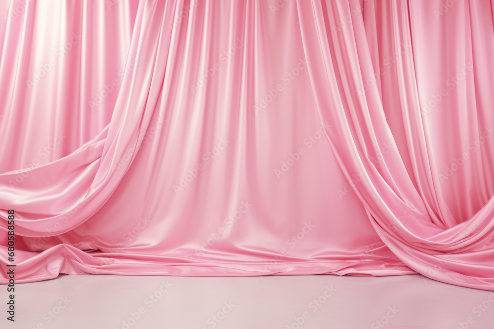 Pink silk curtains on pink background. Light luxury elegant fabric background. Generative AI Pink silk curtains on pink background. Light luxury elegant fabric background. Generative AI
