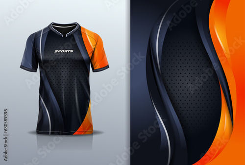 Sport jersey template mockup curve design for football soccer, racing, running, e sports, black orange color