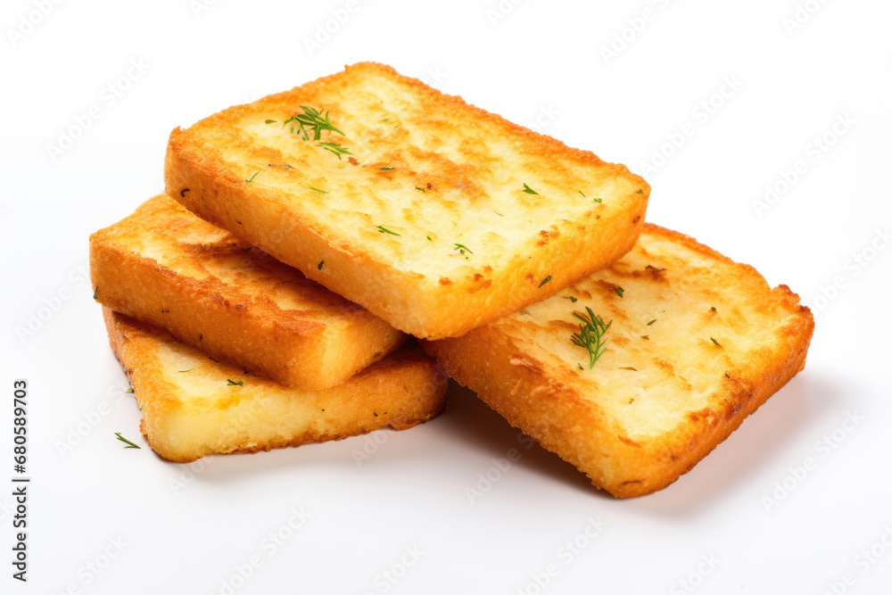 Slices of fried bread on a white background