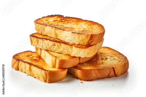 Slices of fried bread on a white background