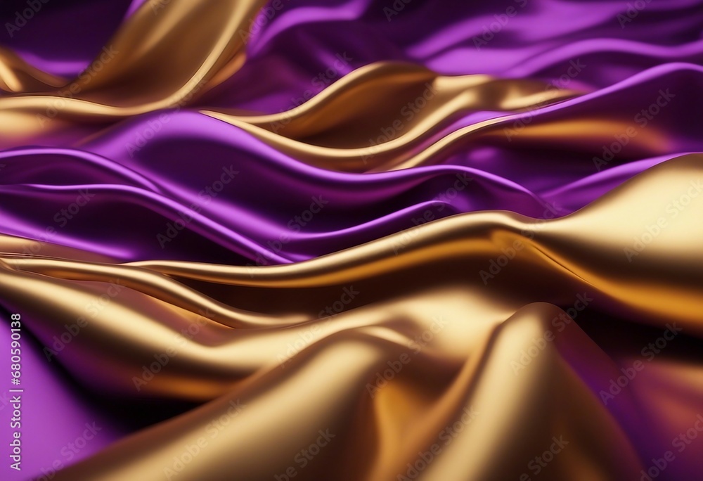 Abstract Background with 3D Wave Bright Gold and Purple Gradient Silk Fabric Abstract Background with 3D Wave Bright Gold and Purple Gradient Silk Fabric