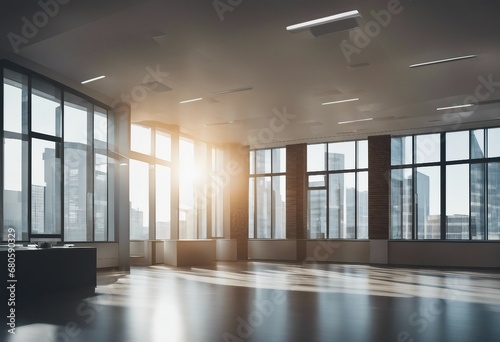 Light blurred background The hall of an office or medical institution with panoramic windows