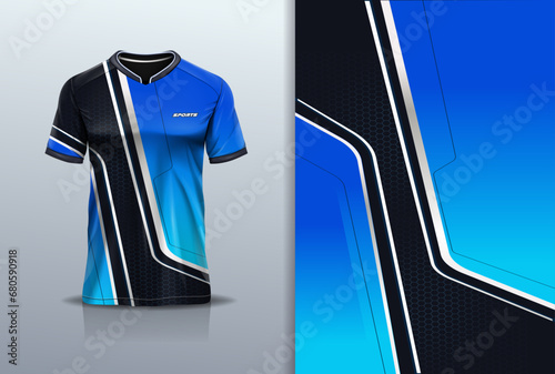 Sport jersey template mockup stripe design for football soccer, racing, running, e sports, blue black color