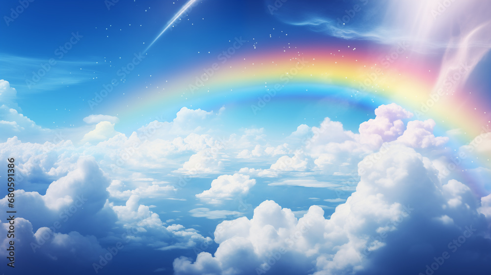 Image of a bright daytime sky above clouds with a rainbow. Image of a bright daytime sky above clouds with a rainbow.