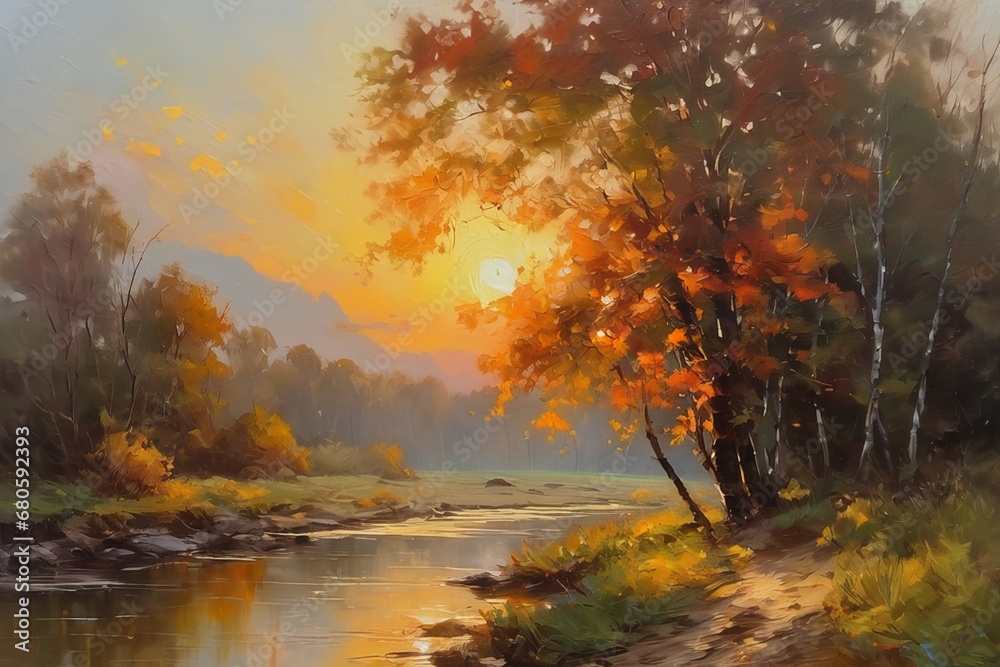 oil painting of colorful autumn river, colorful fall landscape oil painting of colorful autumn river, colorful fall landscape autumn landscape with a beautiful river