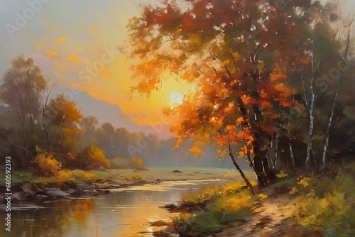 oil painting of colorful autumn river  colorful fall landscape oil painting of colorful autumn river  colorful fall landscape autumn landscape with a beautiful river