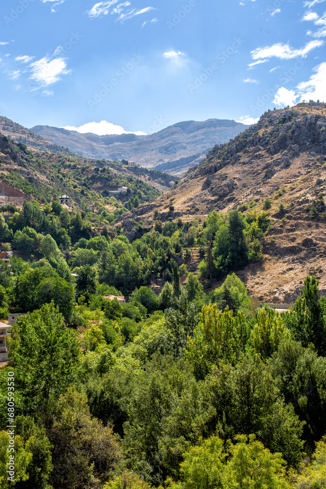 Obraz premium Scenic view of the pass in the mountainous region of Faraya. Republic of Lebanon