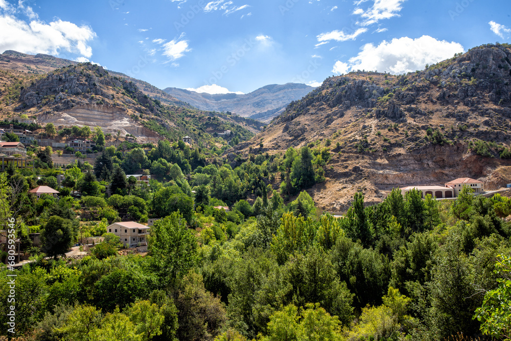 Scenic view of the pass in the mountainous region of Faraya. Republic of Lebanon