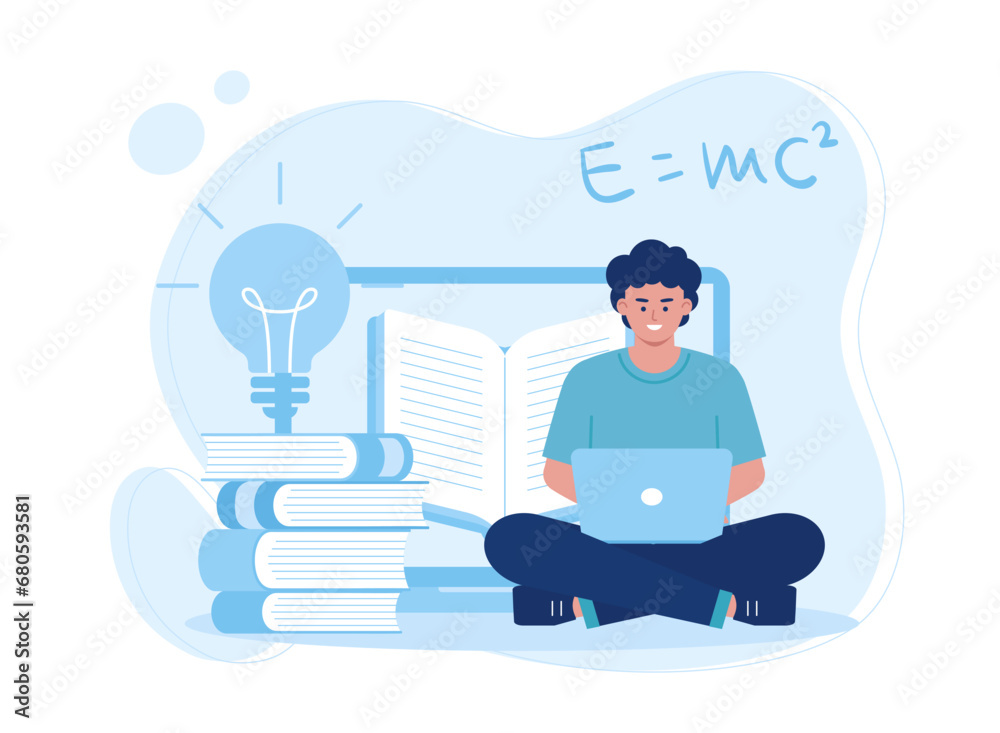 A man reading a book and browsing concept flat illustration