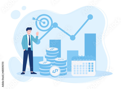 Man doing annual financial check in business concept flat illustration