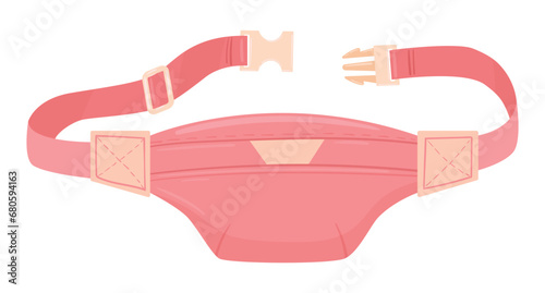 Nylon belt bag. Cartoon waist bag with zipper pocket, old school vintage zipped pouch flat vector illustration. Cute 90s fashion waist bag