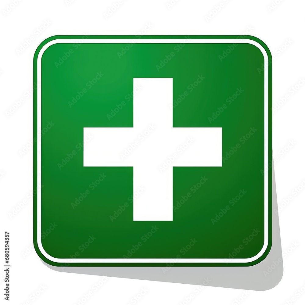 Green First Aid Sign. Hospital Emergency Aid Symbol for Help, Information and Safety Green First Aid Sign. Hospital Emergency Aid Symbol for Help, Information and Safety