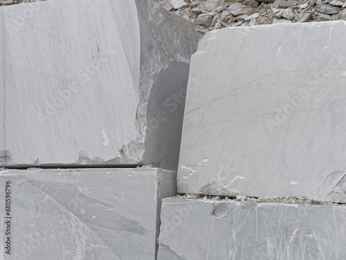 detail of a marble quarry called valsora in massa carrara in tuscany photo