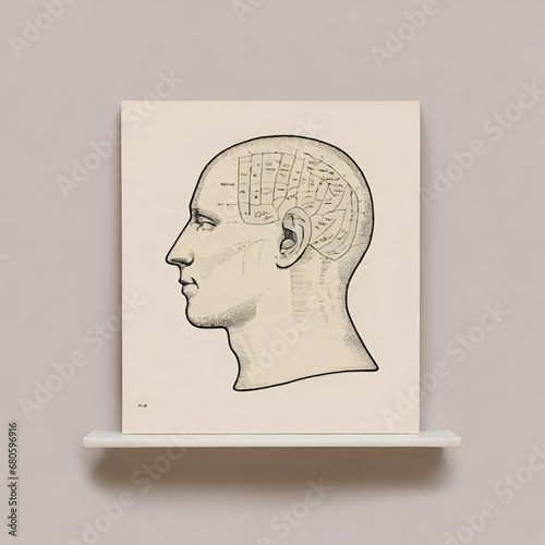 AI generated image of an human head with phrenology signs photo